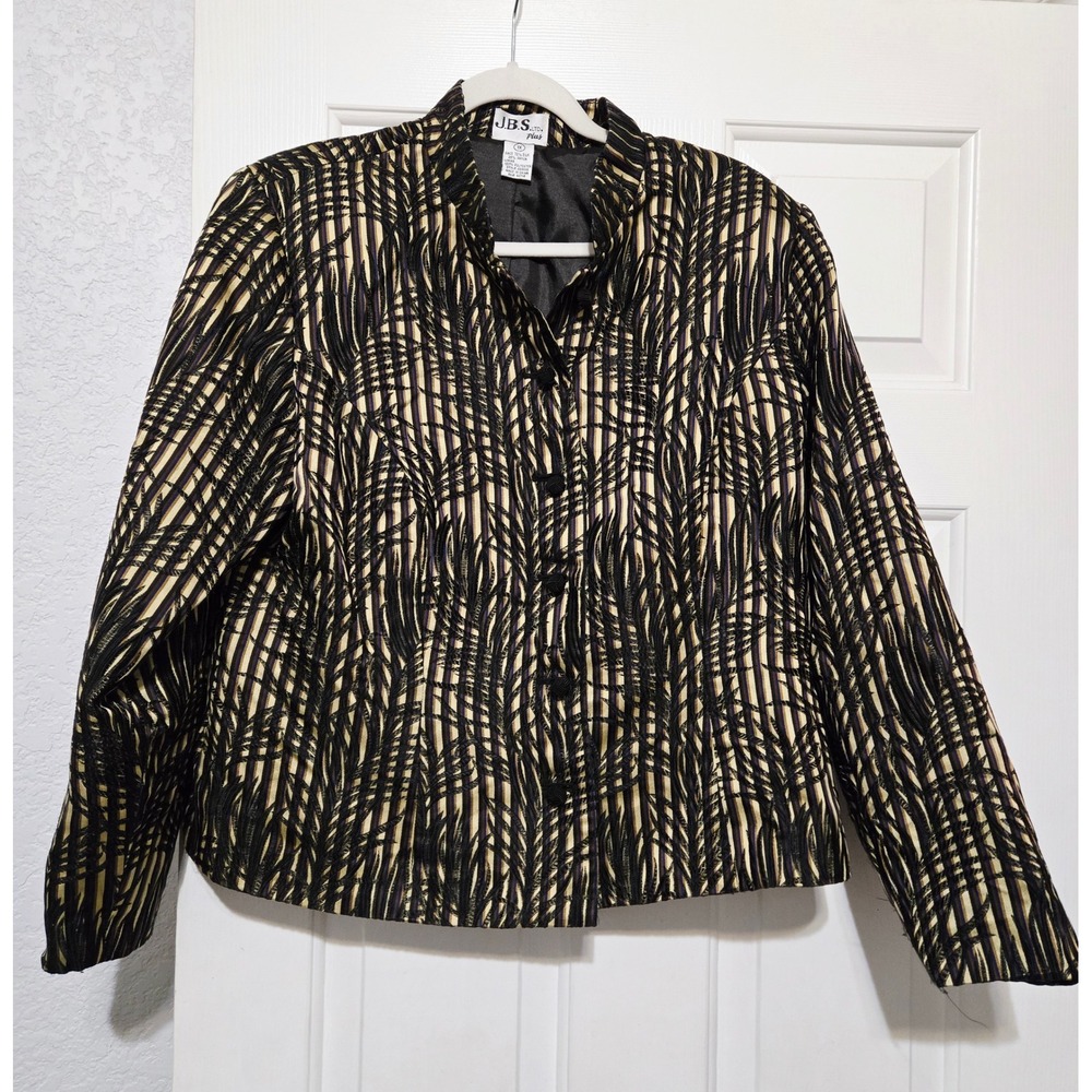 JBS LTD Vintage Plus Size 1X Silk Rayon Gold Black Abstract Button Front Jacket